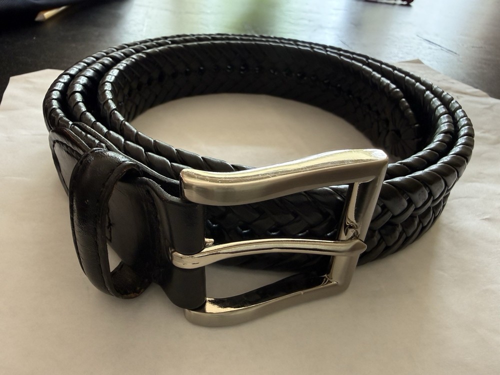 Imitation Leather Braided Belt Dark Brown Size 42 Silver Buckle Men&rsquo;s Casual