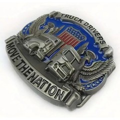 ‘Truckers Move The Nation’ • Double Eagle Western 3D Belt Buckle • Blue Enamel