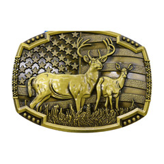 Men Gold Metal Belt Buckle Deer Nature Hunter Western Fashion Pant Jeans Casual