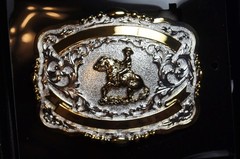 Lightning Ridge Crumrine Western Belt Buckle Trophy Reiner 2 Ribbons 38424