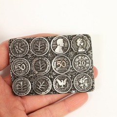 Vintage Belt Buckle with German Penny Coins Motif Metal in Retro Style