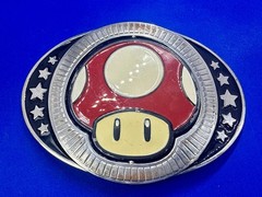 Nintendo Super Mario Bros Game Spinning Mushroom Reversible Novelty Belt Buckle