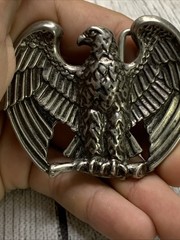 Vintage AVON Signed Pewter Tone American Eagle 1980s Belt Buckle Patriotic