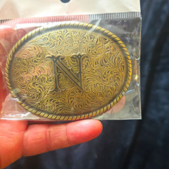 Men&rsquo;s Oval Western Floral Engraved Initial N Belt Buckle Gold Tone 1.5in