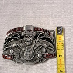 Biker Motorcycle Belt Buckle Howdy Skull Ride Free 3in