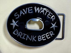 SAVE WATER DRINK BEER Novelty Black Enameled Belt Buckle with Bottle Opener