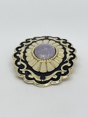 Belt Buckle Lavender Jade Cabochon oval gold tone black enamel background