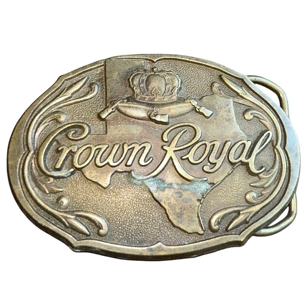 Vintage Crown Royal Western Metal Bronze tone Color Heavy Duty Belt Buckle