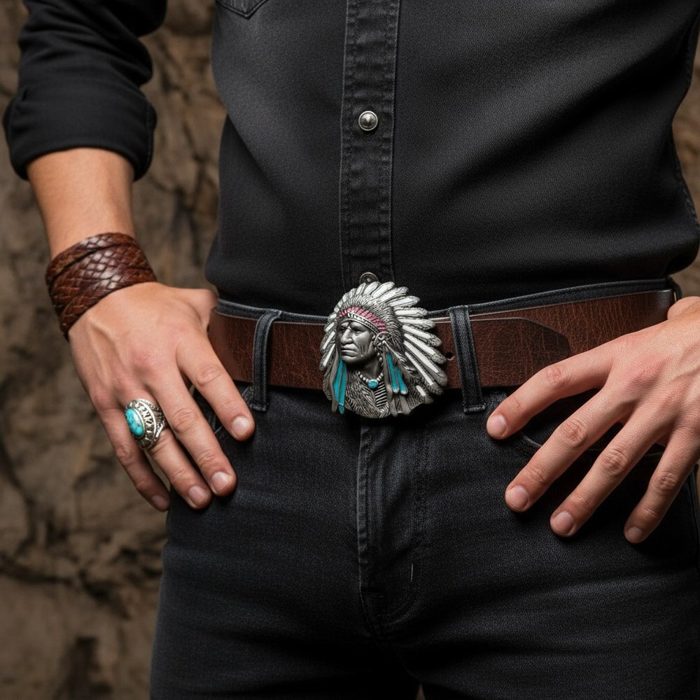Men Women Silver Metal Western Fashion Belt Buckle Cowboy Native American Indian