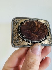 Vintage Belt Buckle Natural Polished Stone Center Quality Piece/ Cowboy Buckle