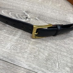 Trafalgar Belt Mens 38 Black Leather Brass Buckle Hand Polished Dress Classic