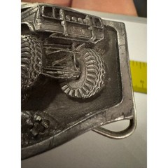 Vintage Monster Truck 4×4 Off Road SUV Belt Buckle Silver Tone 3D Relief 1988