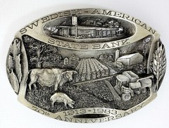 Siskiyou Farming Belt Buckle Swedish American State Bank 70th Anniversary