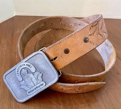 Vintage Western Tooled Leather Belt GENTLEMAN JIMS BILLIARD PARLOR , MN Buckle