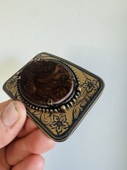 Vintage Belt Buckle Natural Polished Stone Center Quality Piece/ Cowboy Buckle
