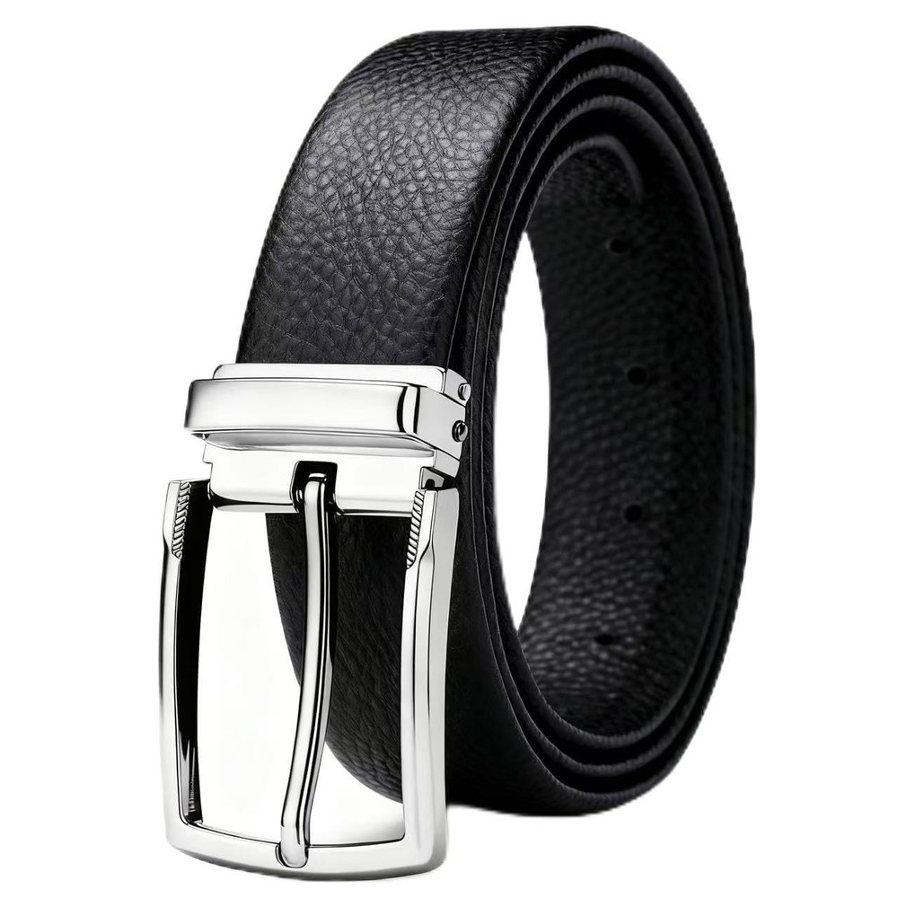 Men&rsquo;s Genuine Leather Dress Belt, 32&Prime;-34&Prime; Waist Adjustable, Silver-black068