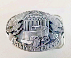 Vintage American Trucker 1998 Pewter Belt Buckle Siskiyou Semi Truck Eagle USA