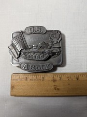 Vintage Bergamot 1982 U.S. Army Tank & USA Flag Brass Belt Buckle United States