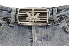 Men Women Silver Black Metal Belt Buckle Large Size Marijuana Leaf Plant Beads