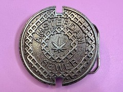 Amsterdam Sewer Marijuana Cannabis Pot Leaf Logo Silver Color Belt Buckle