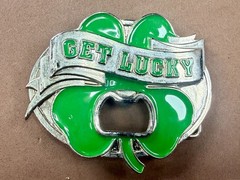 GET LUCKY Four Leaf Clover Shamrock St Patrick Day Belt Buckle Bottle Opener