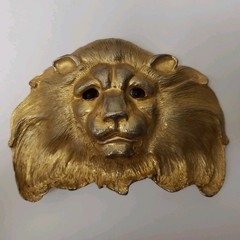 CHRISTOPHER ROSS LION HEAD 1984 GLASS EYES BUCKLE & RED BELT 24kt GOLD PLATED