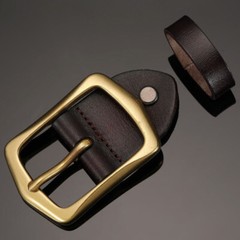 1x Replacement Brass Belt Buckle Single Prong with Strap Classic Black Retro New