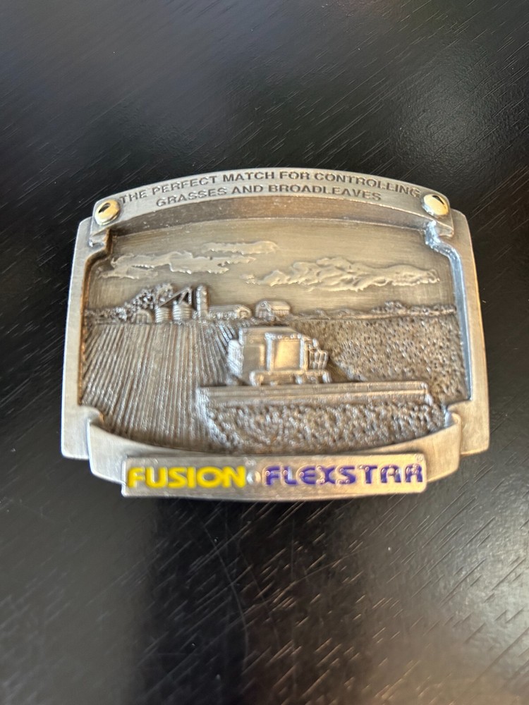 Vintage Collectible Fusion Flexstar Farm Glasses Silver Tone Metal Belt Buckle