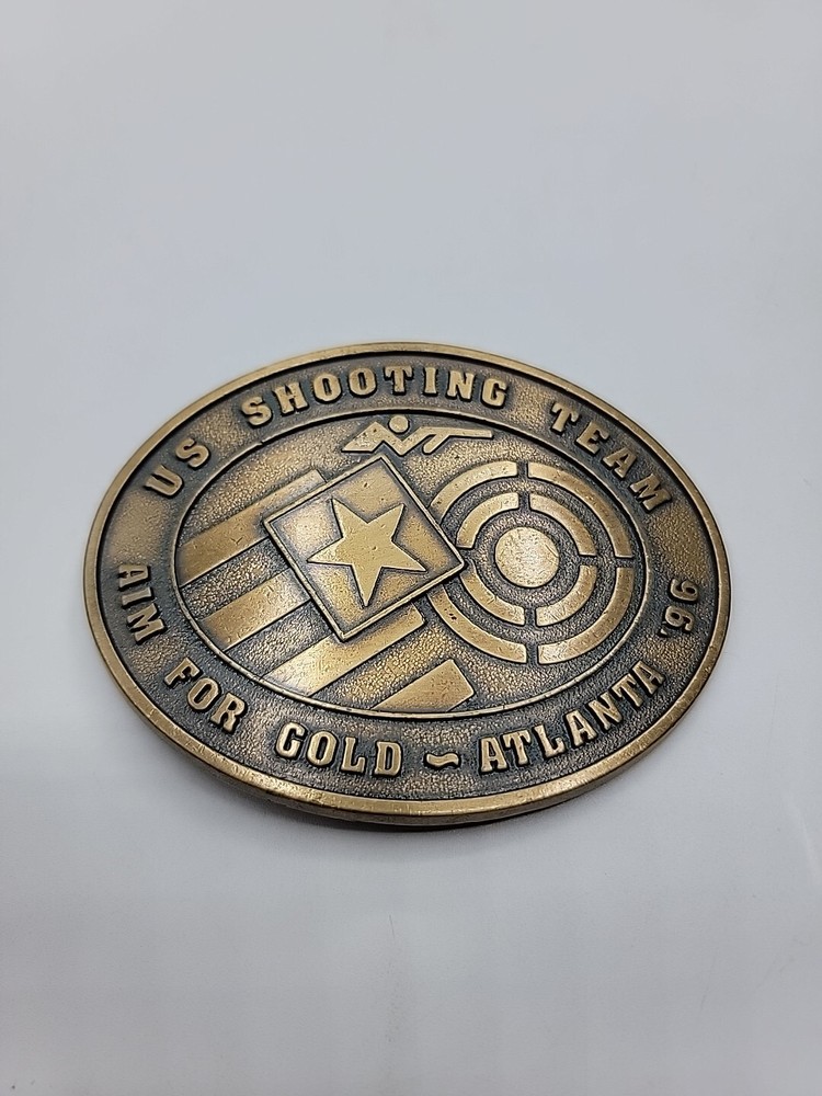 1996 US OLYMPICS ATLANTA SHOOTING TEAM BELT BUCKLE AIM FOR GOLD