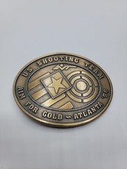 1996 US OLYMPICS ATLANTA SHOOTING TEAM BELT BUCKLE AIM FOR GOLD