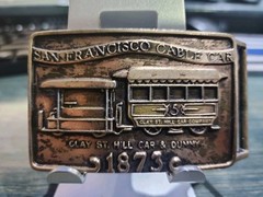 Vintage Brass Belt Buckle San Francisco Cable Car Clay St Hill Car & Dummy 1873