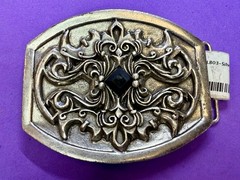 Scrollwork Stone Sterling Silver Plated English Laundry / Wicks Belt Buckle