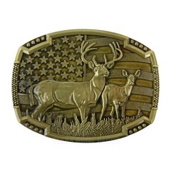 Buck Deer American Flag Belt Buckle USA Hunter Antique Bronze Tone 1.5&Prime; Belts