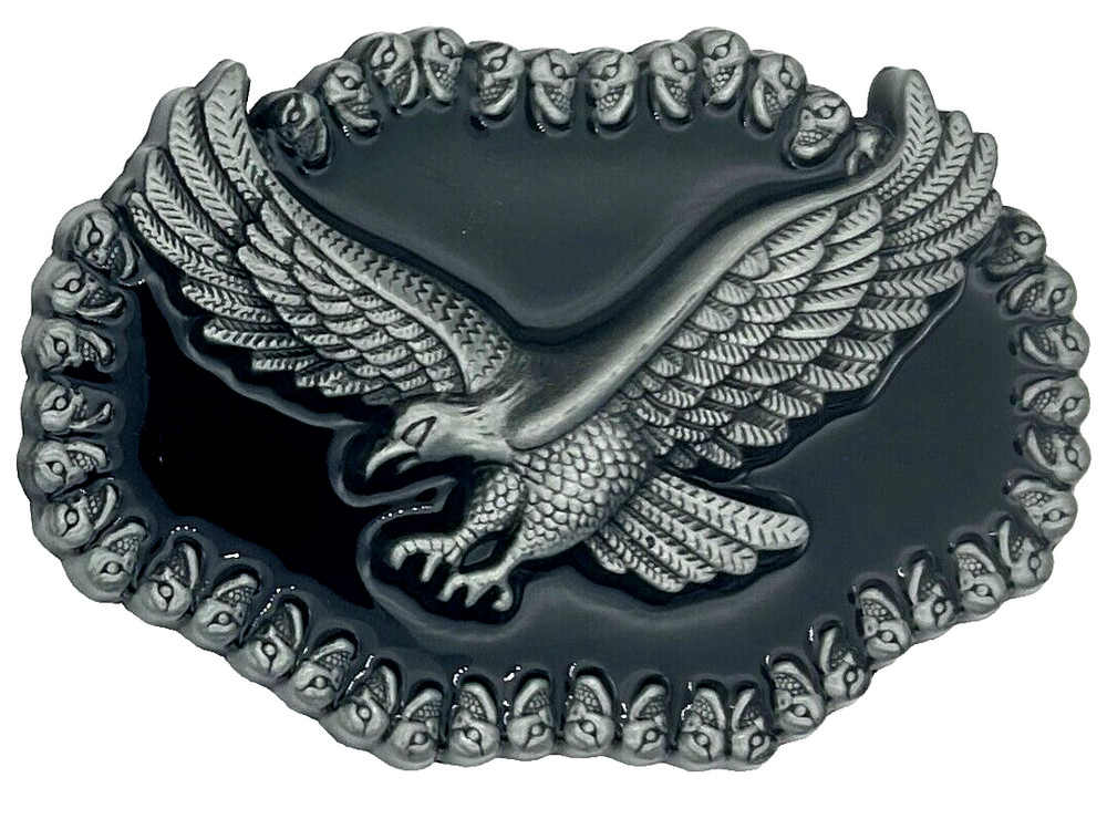 Eagle & Skulls Black Enameled Belt Buckle New