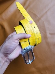 3..8CM Yellow 100% Genuine Leather Skin Men Silver Pin Buckle-Customize