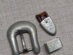 vintage 3PC belt buckle SET handcrafted RICARDO cowboy NICKEL SILVER western