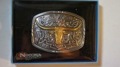 M&F WESTERN NOCONA SILVER & Gold tone LONGHORN BELT BUCK Belt Buckle 37688