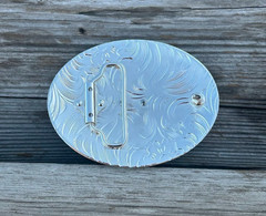 Western Style Matte Black and Silver Oval Shaped Gold Initial S Belt Buckle