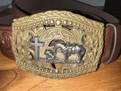 New Western Heritage Cowboy Prayer Belt Buckle Kneeling Cross W Belt
