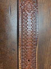 Belt C+ J Inc Pewter Buckle With Deer In Woods Belt Brown Tooled Leather 46