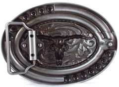 NIB Montana Silversmiths Attitude Steer Skull w/Faux Turquoise/Gemstone Buckle