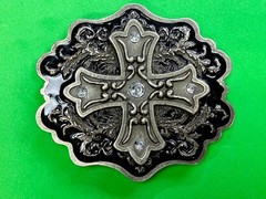 Iron Cross with Rhinestone Religious Gothic Punk Black Silver Color Belt Buckle