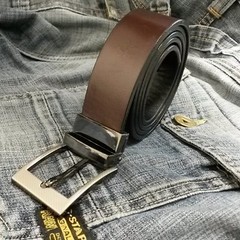 Mens New Leather Reversible Belts Metal Buckles – Black / Brown – Sizes 26-58&Prime;