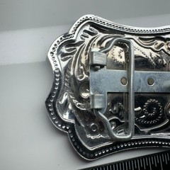 Western Eagle Belt Buckle Silver Tone Gold Tone Ornate Floral Design Cowboy