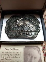 RARE 1776 1976 Lee LeBlanc Belt Buckle SHELL OIL BICENTENNIAL HORSE GALLOPING LE