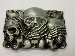 Three-skull Hear No Evil See No Evil Speak No Evil Gothic Punk Belt Buckle