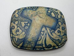 Large Cross Print Religious Christian Faith Symbol Leather On Metal Belt Buckle