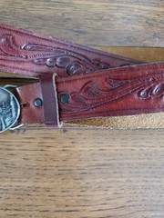 Siskiyou Pewter Deer Buckle Schmidt Leather Belt USA Wildlife Hunting Rustic 42&Prime;