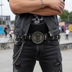 NEW Men Belt Buckle Silver Metal Heavy Grey Skeleton Skull Motorcycle Biker Bone