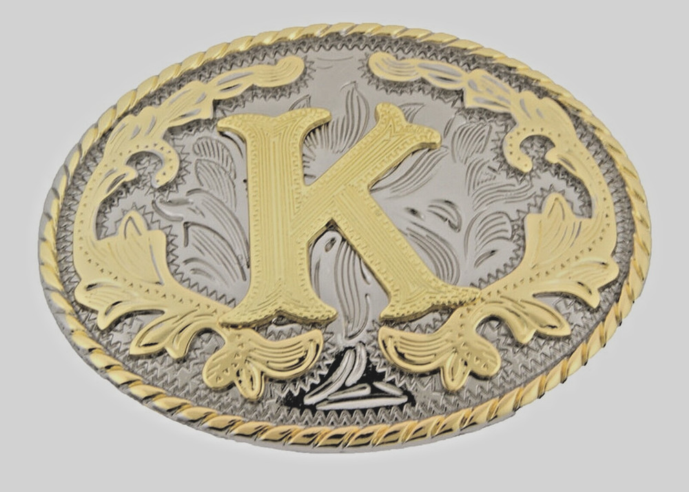 INITIAL K LETTER k MEN WOMEN RODEO REALLY COWBOY STYLE GOLD METAL BELT BUCKLE